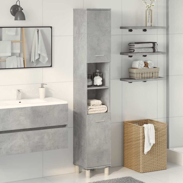 vidaXL Bathroom Cabinet Concrete Grey 30x30x179 cm Engineered Wood