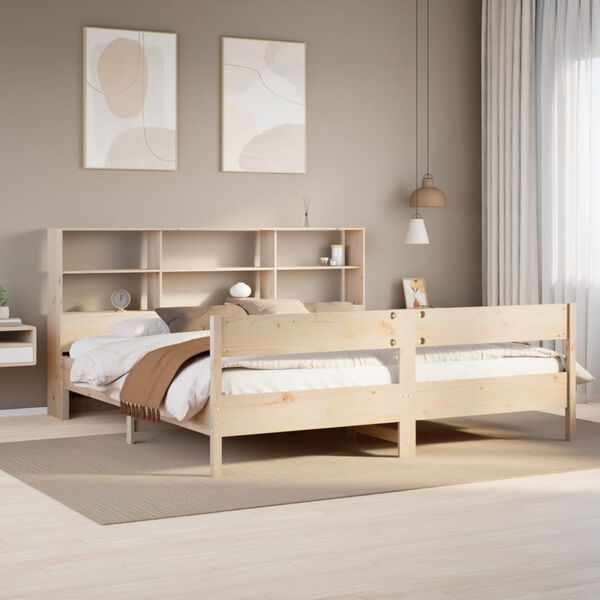vidaXL Bookcase Bed without Mattress 180x200 cm Super King Solid Wood Pine