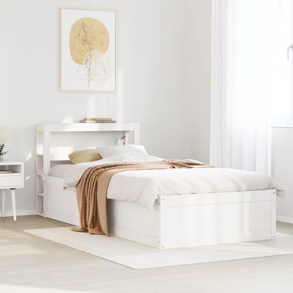 vidaXL Bed Frame with Headboard White 75x190 cm Small Single Solid Wood Pine