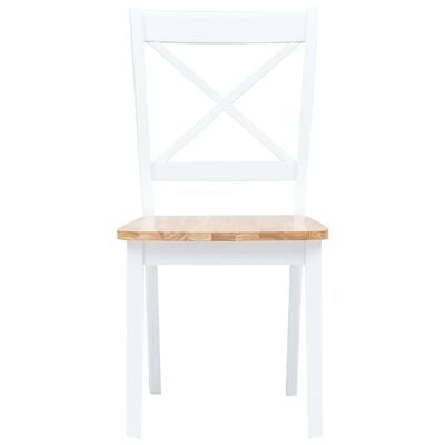 vidaXL Dining Chairs 2 pcs White and Light Wood Solid Rubber Wood