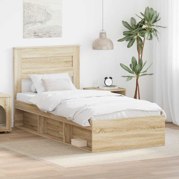 vidaXL Bed Frame with Headboard Sonoma 90 x 190 cm Solid Pine Wood