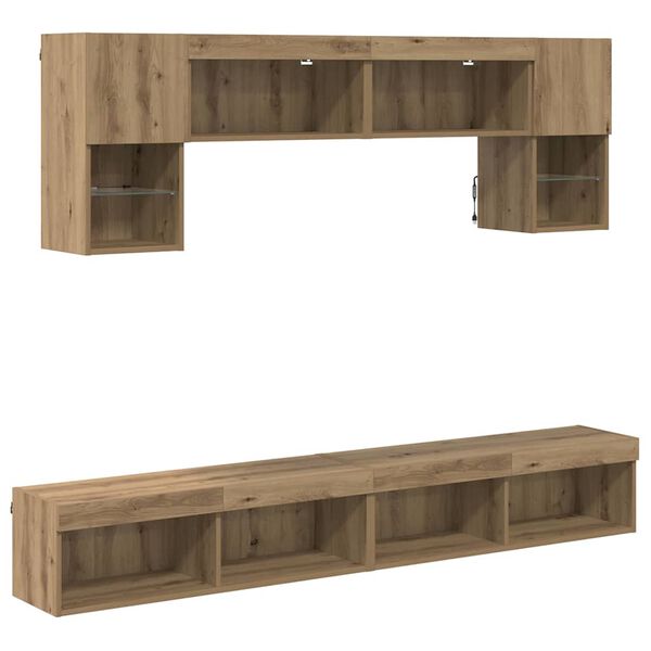 vidaXL TV Wall Units with LED 6 pcs Artisan Oak Engineered Wood