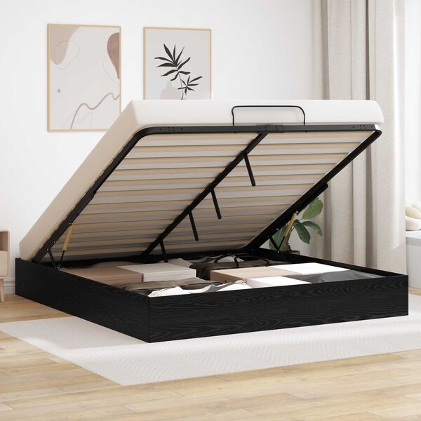 vidaXL Ottoman Bed Frame Black Oak 203 x 160 x 25 cm Engineered Wood