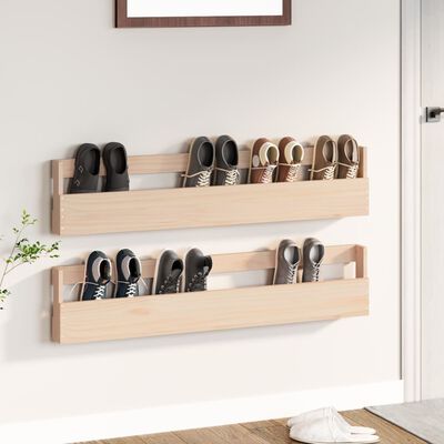 vidaXL Wall-mounted Shoe Racks 2 pcs 110x9x23 cm Solid Wood Pine