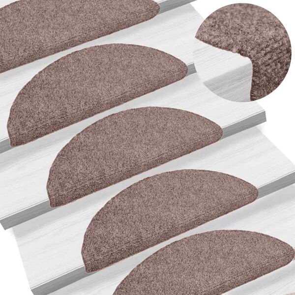 vidaXL Stair Mats Self-adhesive 15 pcs 65x21x4 cm Light Brown Half Round Large