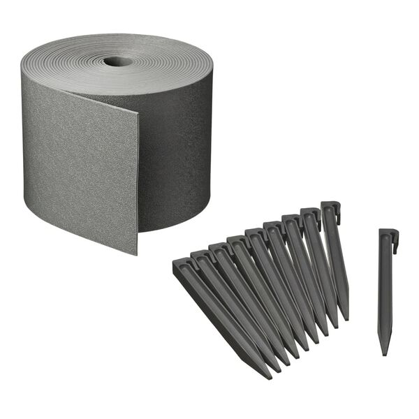 Nature Garden Border Edging Set H15 cm x 10 m with Spike Grey
