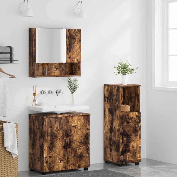 vidaXL Bathroom Furniture Set 3 pcs Smoked Oak Engineered wood & Metal