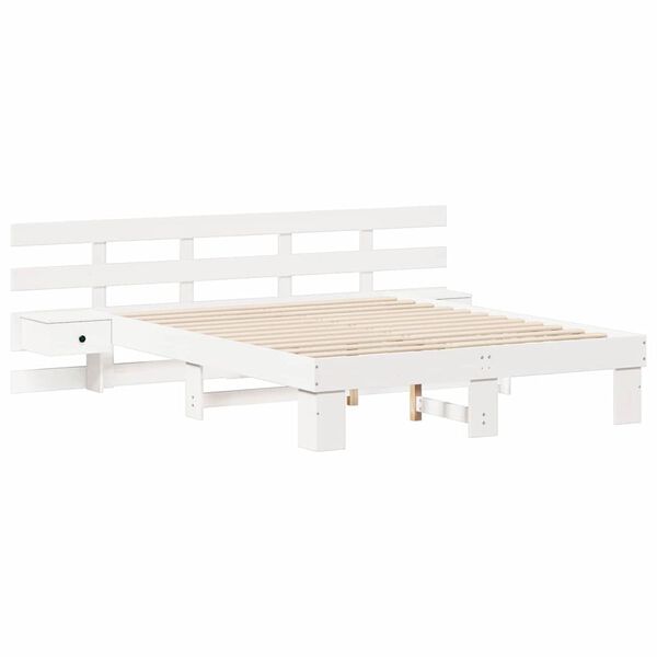 vidaXL Bed Frame with Headboard White 160 x 200 cm Solid Pine Wood