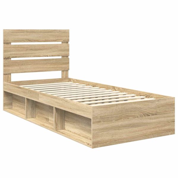 vidaXL Bed Frame with Headboard Sonoma Oak 75 x 190 cm Solid Pine Wood