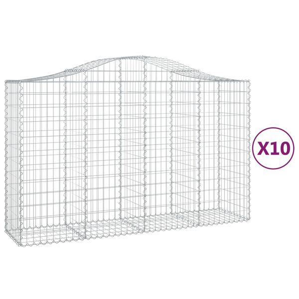 vidaXL Arched Gabion Baskets 10 pcs 200x50x120/140 cm Galvanised Iron