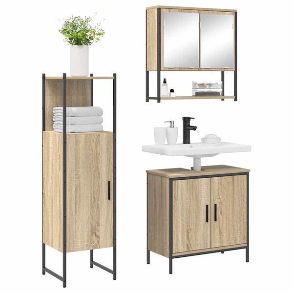 vidaXL Bathroom Furniture Set with Shelf 3 pcs Brown 60 x 30 x 60 cm