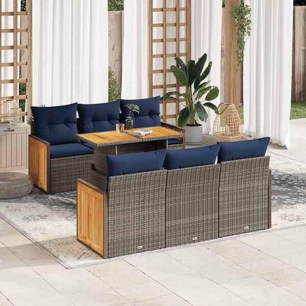 vidaXL 7 Piece Garden Sofa Set with Cushions Grey Poly Rattan Acacia