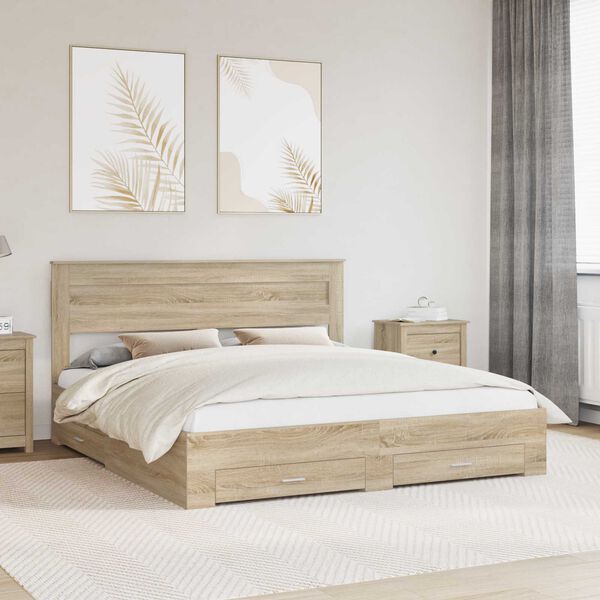 vidaXL Bed Frame with Drawer Sonoma Oak 180 x 200 cm Engineered Wood