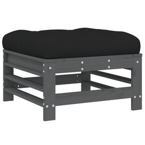 vidaXL Garden Footstool with Cushion Grey Solid Wood Pine