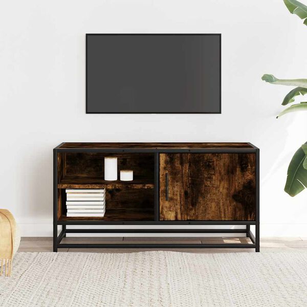 vidaXL TV Cabinet Smoked Oak 80x34.5x40 cm Engineered Wood and Metal