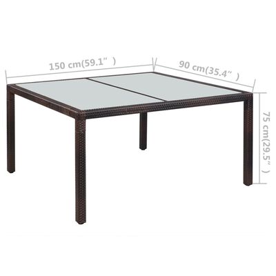 vidaXL Garden Table 150x90x75 cm Brown Poly Rattan and Glass