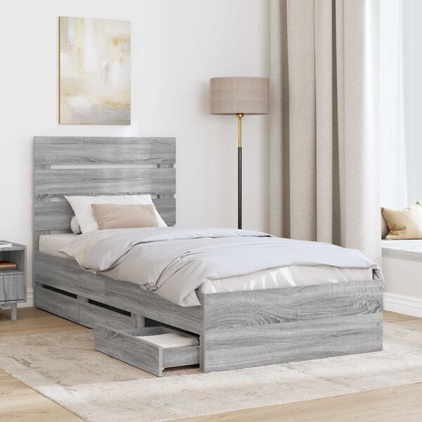 vidaXL Bed Frame with Drawer Grey Sonoma 100 x 200 cm Engineer Wood