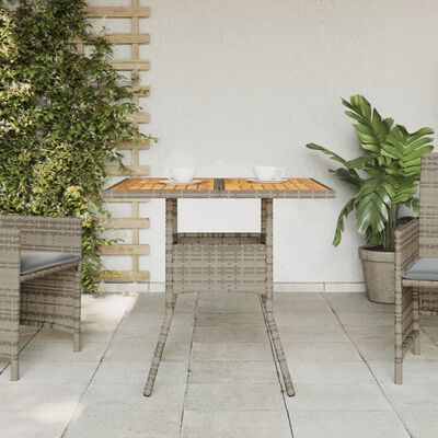 vidaXL Garden Table with Acacia Wood Top Grey 80x80x75 cm Poly Rattan
