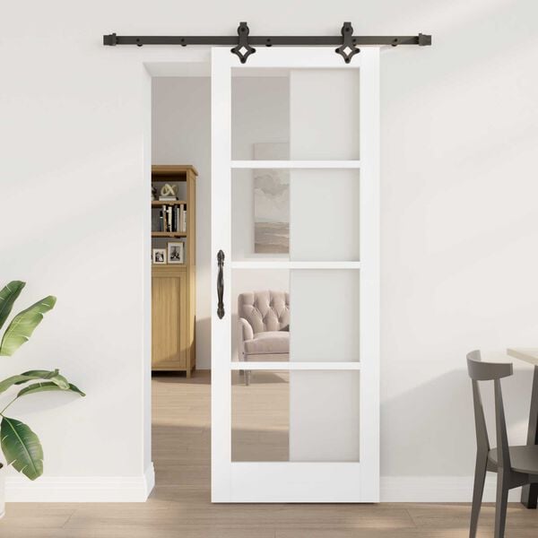 vidaXL Sliding Door White 78 x 211 cm Solid Pine Wood and Glass