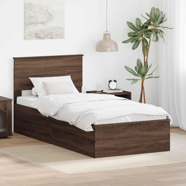 vidaXL Bed Frame with Headboard Brown Oak 75 x 190 cm Engineered Wood