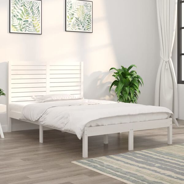 vidaXL Bed Frame without Mattress White 135x190 cm Double Solid Wood