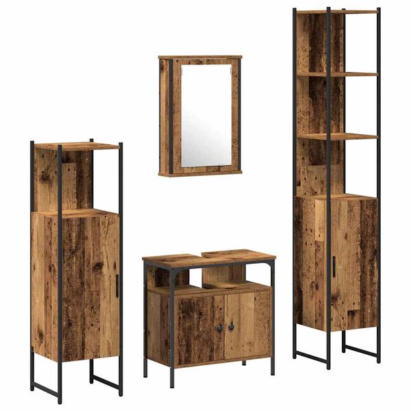 vidaXL Bathroom Furniture Set with Door 4 pcs Old wood Engineered wood
