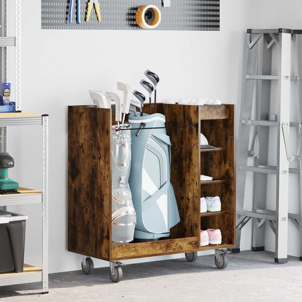 vidaXL Golf Cabinet with Wheel Plain Smoked Oak 90 x 45 x 98 cm