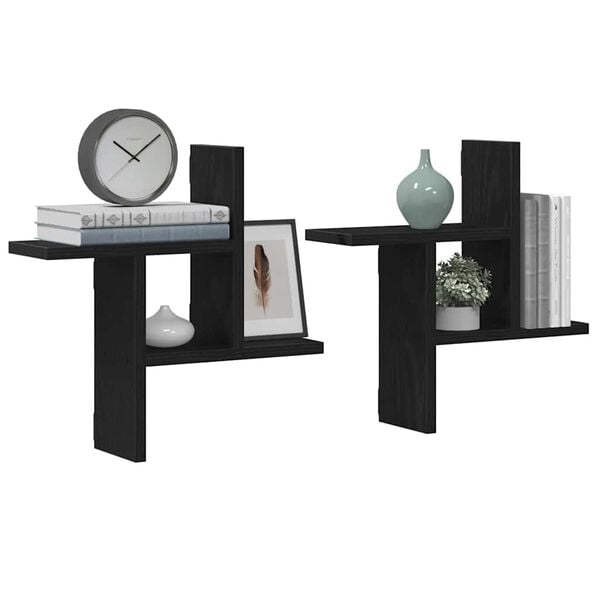 vidaXL Wall Shelves 2 pcs Black Oak 38x12x38 cm Engineered Wood
