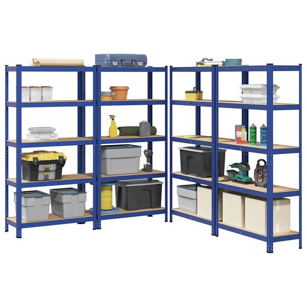 vidaXL 5-Layer Storage Shelves 4 pcs Blue Steel&Engineered Wood