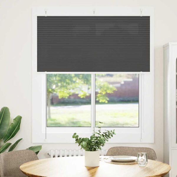 vidaXL Pleated Blind Black 115x150 cm Fabric Width 114.4 cm Polyester