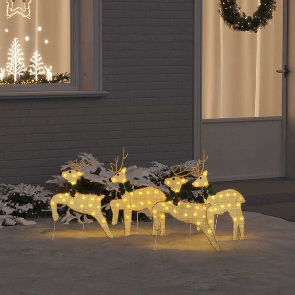 vidaXL LED Reindeers 4 pcs Gold Fabric