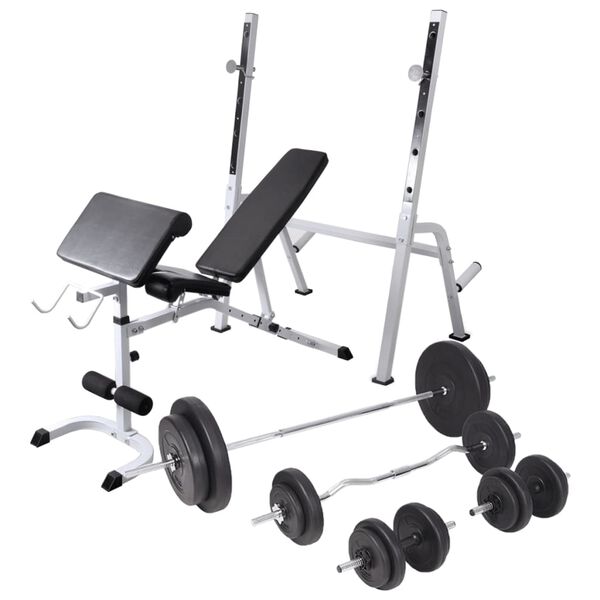 vidaXL Workout Bench with Weight Rack, Barbell and Dumbbell Set 90 kg