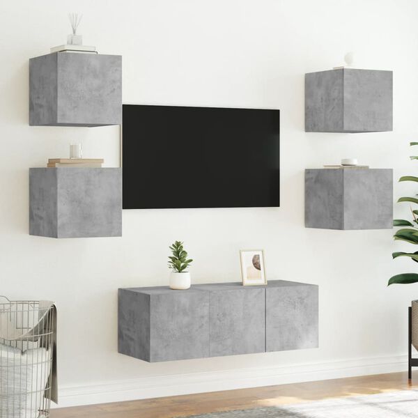 vidaXL 6 Piece TV Wall Units with LED Concrete Grey Engineered Wood