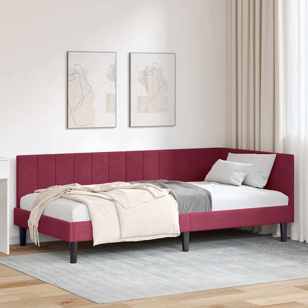 vidaXL Corner Bed Frame with Headboard Wine Red 100 cm x 200 cm Velvet