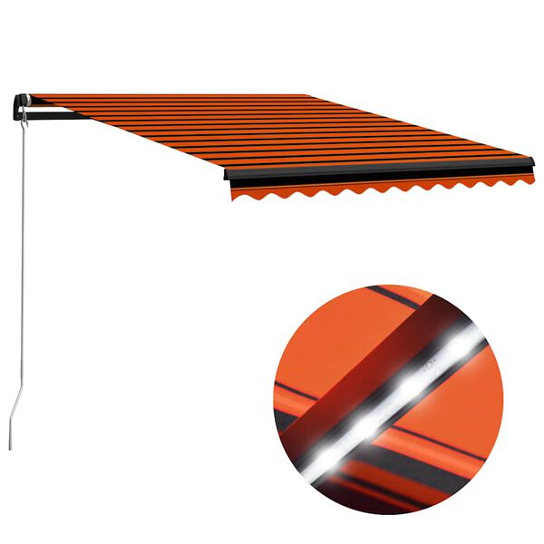 vidaXL Manual Retractable Awning with LED 350x250 cm Orange and Brown