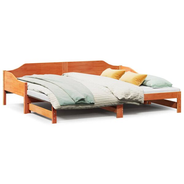 vidaXL Daybed with Trundle without Mattress Wax Brown 90x200 cm Solid Wood