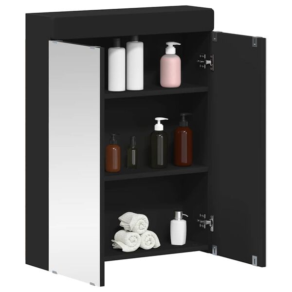 vidaXL Bathroom Mirror Cabinet with Door TULUM Black 60 x 16.5 x 78 cm