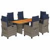 vidaXL 7 Piece Garden Dining Set with Cushions Grey Poly Rattan