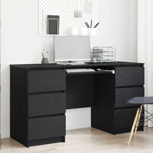 vidaXL Desk with Drawer Black Oak 140 x 50 x 76 cm Engineered Wood