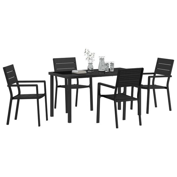 vidaXL Garden Dining Set 5 pcs Black Powder-Coated Steel