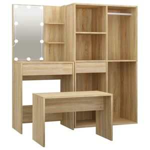 vidaXL Dressing Table Set with LED Sonoma Oak Engineered Wood