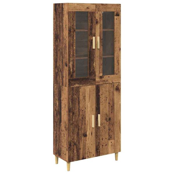 vidaXL Highboard Old Wood 69.5 x 34 x 180 cm Engineered Wood and Glass