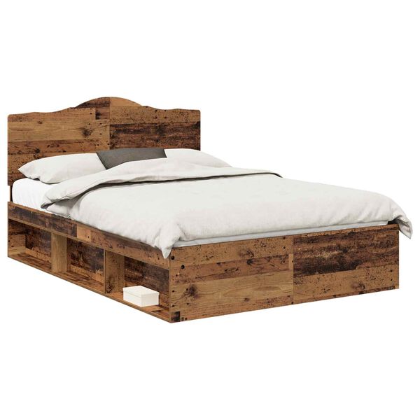 vidaXL Bed Frame with Headboard Old Wood 140 x 200 cm Solid Pine Wood