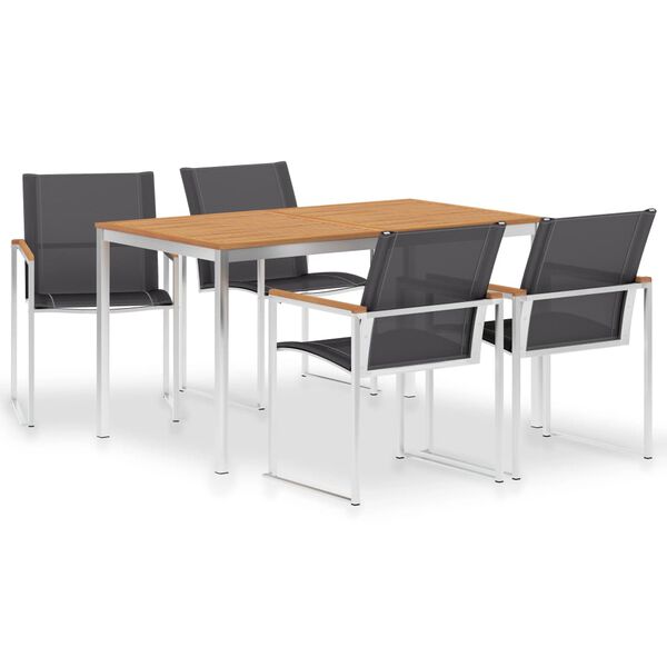 vidaXL 5 Piece Garden Dining Set Solid Teak Wood and Stainless Steel