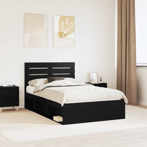 vidaXL Bed Frame with Headboard Black 120 x 200 cm Solid Pine Wood
