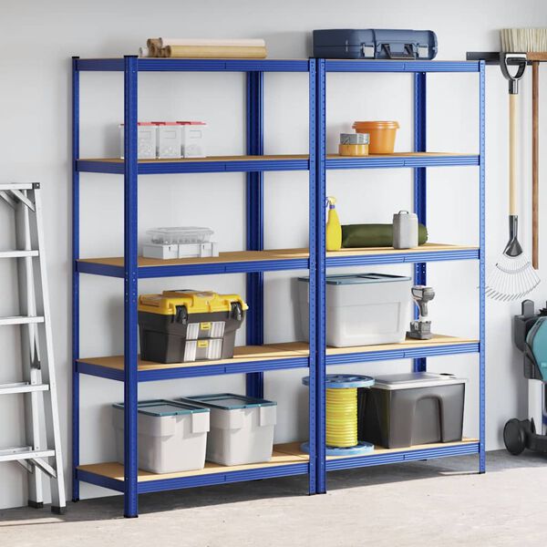 vidaXL 5-Layer Storage Shelves 2 pcs Blue Steel&Engineered Wood