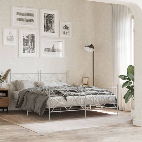 vidaXL Metal Bed Frame without Mattress with Footboard White 160x200cm