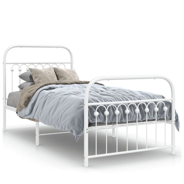 vidaXL Metal Bed Frame without Mattress with Footboard White 90x200cm