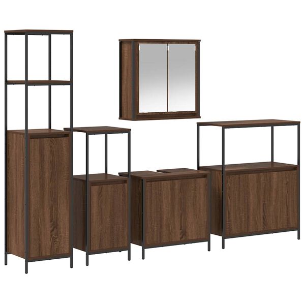vidaXL Bathroom Furniture Set with Shelf 5 pcs Brown oak and Black