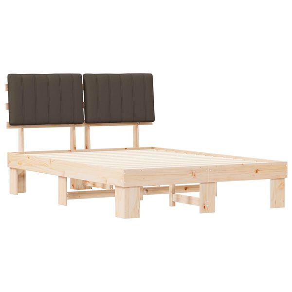 vidaXL Bed Frame with Upholstered Headboard Taupe 135 x 190 cm